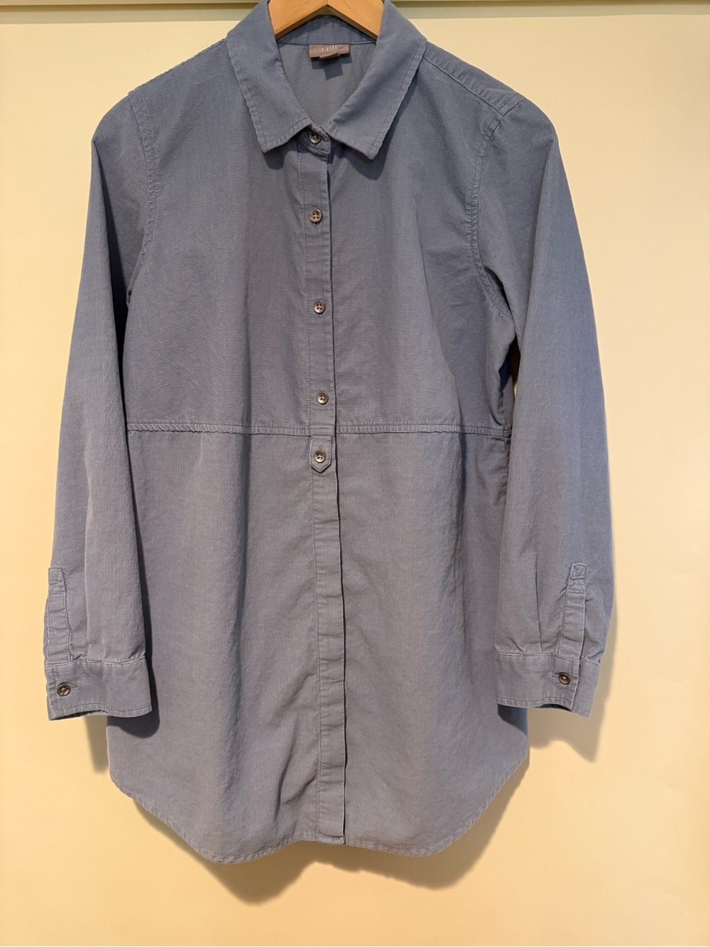 J Jill Light Blue Lightweight Corduroy Long Sleeve Button Up Tunic Top, size med
